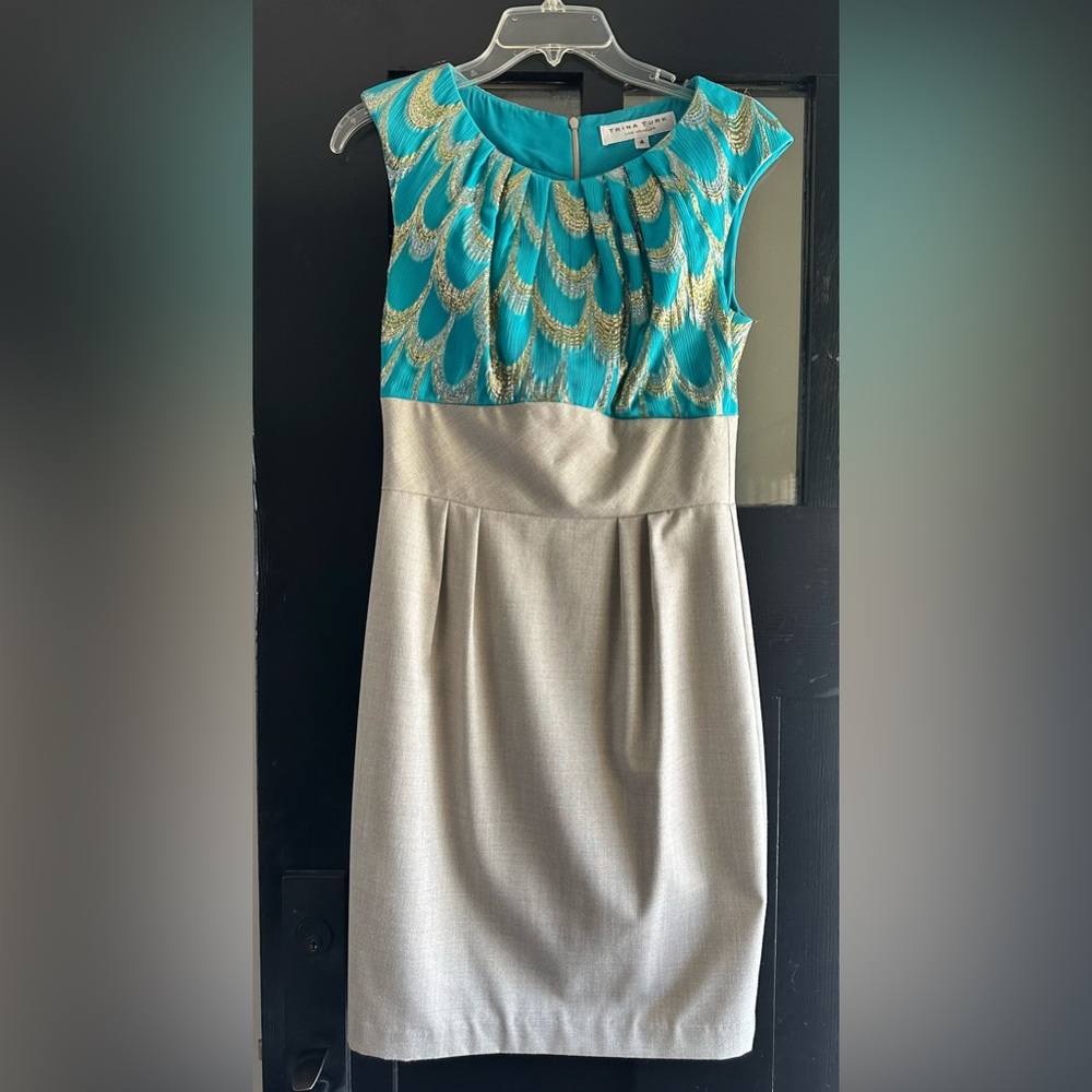 Trina Turk Teal and Silver Midi Dress